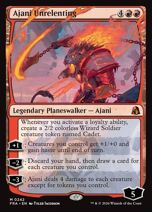 Ajani Unrelenting, original Magic card illustrated by Tyler Jacobson