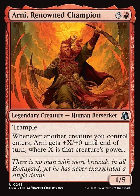 Arni, Renowned Champion, original Magic card illustrated by Vincent Christiaens