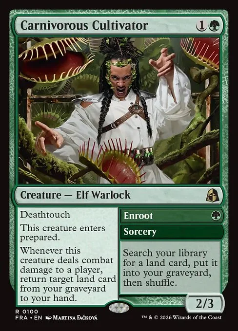 Carnivorous Cultivator // Enroot, original Magic card illustrated by Martina Fačková