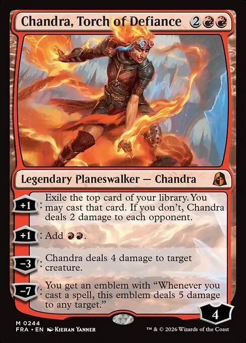 Chandra, Torch of Defiance, original Magic card illustrated by Kieran Yanner