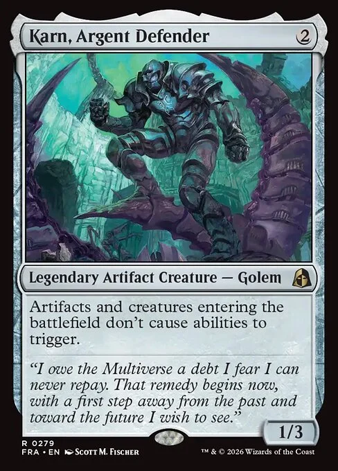 Karn, Argent Defender, original Magic card illustrated by Scott M. Fischer