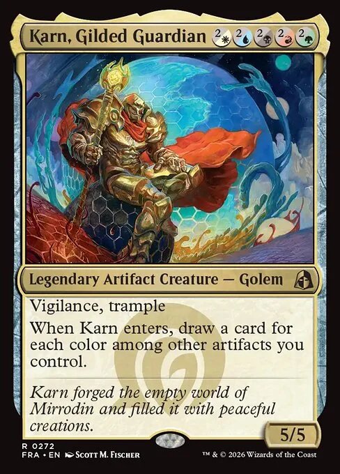 Karn, Gilded Guardian, original Magic card illustrated by Scott M. Fischer