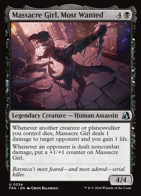 Massacre Girl, Most Wanted, original Magic card illustrated by Cristi Balanescu