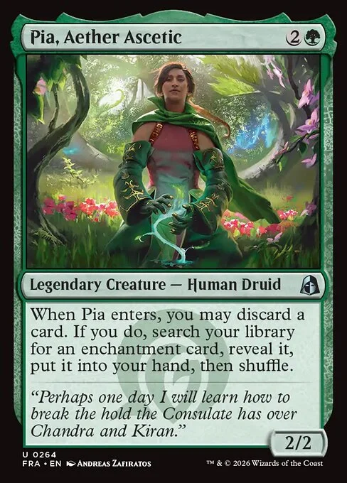Pia, Aether Ascetic, original Magic card illustrated by Andreas Zafiratos