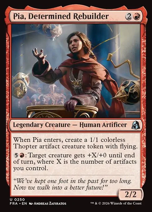 Pia, Determined Rebuilder, original Magic card illustrated by Andreas Zafiratos