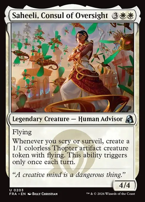 Saheeli, Consul of Oversight, original Magic card illustrated by Billy Christian