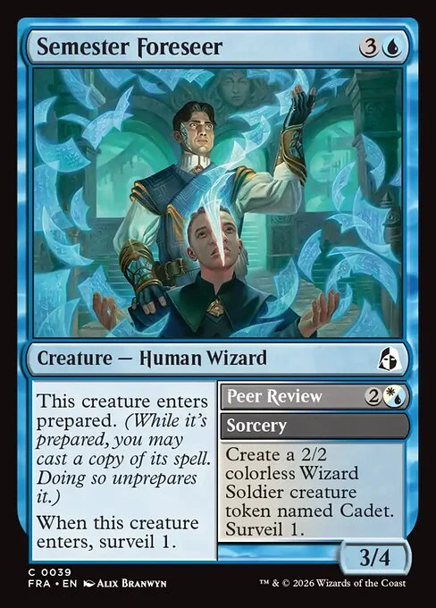 Semester Foreseer // Peer Review, original Magic card illustrated by Alix Branwyn