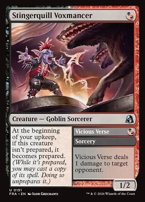 Stingerquill Voxmancer // Vicious Verse, original Magic card illustrated by Igor Grechanyi