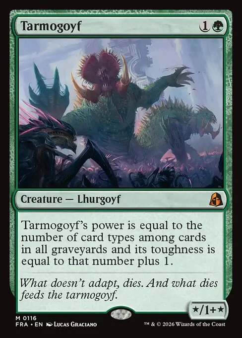 Tarmogoyf, original Magic card illustrated by Lucas Graciano