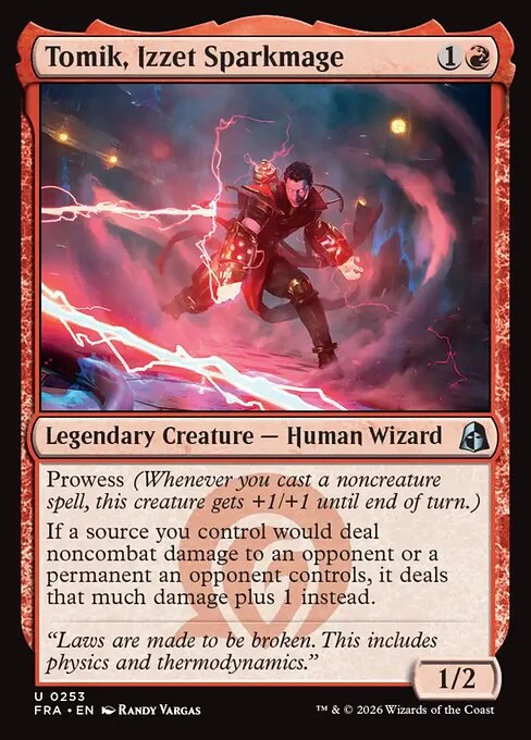 Tomik, Izzet Sparkmage, original Magic card illustrated by Randy Vargas