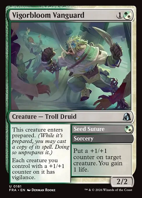 Vigorbloom Vanguard // Seed Suture, original Magic card illustrated by Denman Rooke