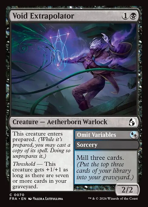 Void Extrapolator // Omit Variables, original Magic card illustrated by Valera Lutfullina