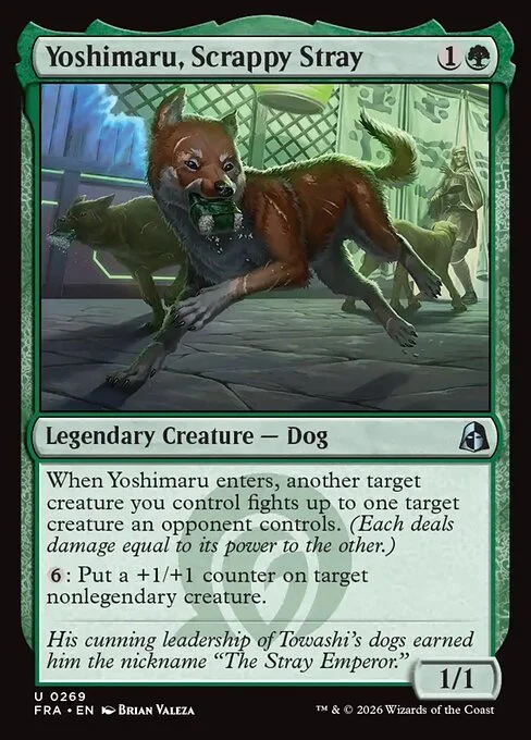 Yoshimaru, Scrappy Stray, original Magic card illustrated by Brian Valeza